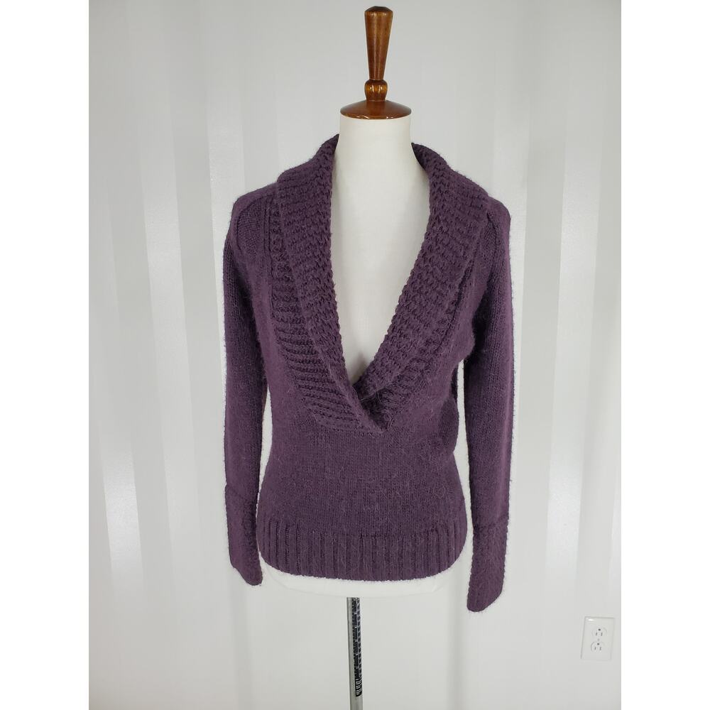 LOFT Women's Plum Deep V Neck Collared Sweater Sz S